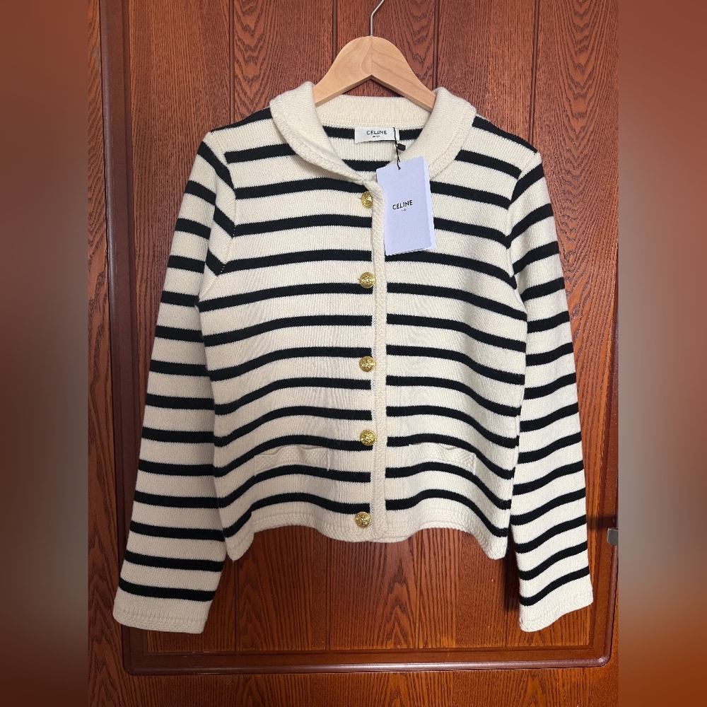Celine Striped Knit Button Cardigan